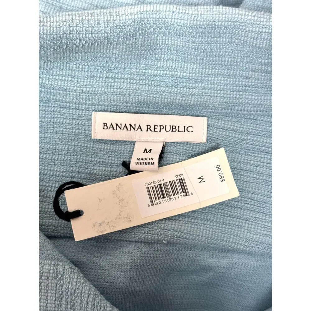 New Banana Republic Polo Shirt Medium Mens Slub Boucle Luxury Texture Blue
